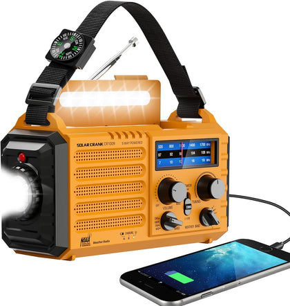 Emergency Radio with NOAA Weather Alert, 5000mAh Solar Hand Crank Portable AM/FM Shortwave Radio, Rechargeable