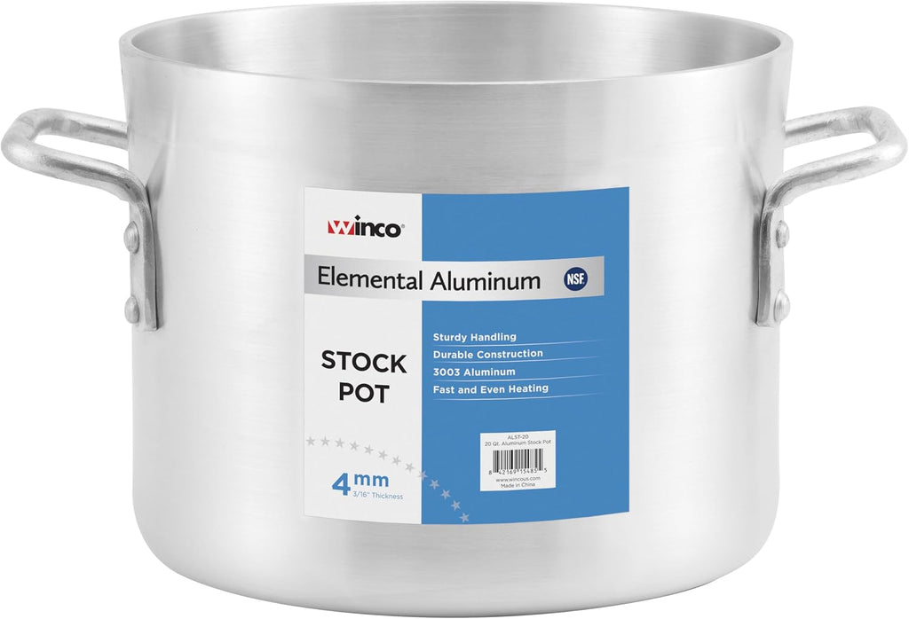 40 qt Elemental, Aluminum Stock Pot | Heavy-gauge metal, Tall sides, Wide base even heat transfer, Great for Stocks