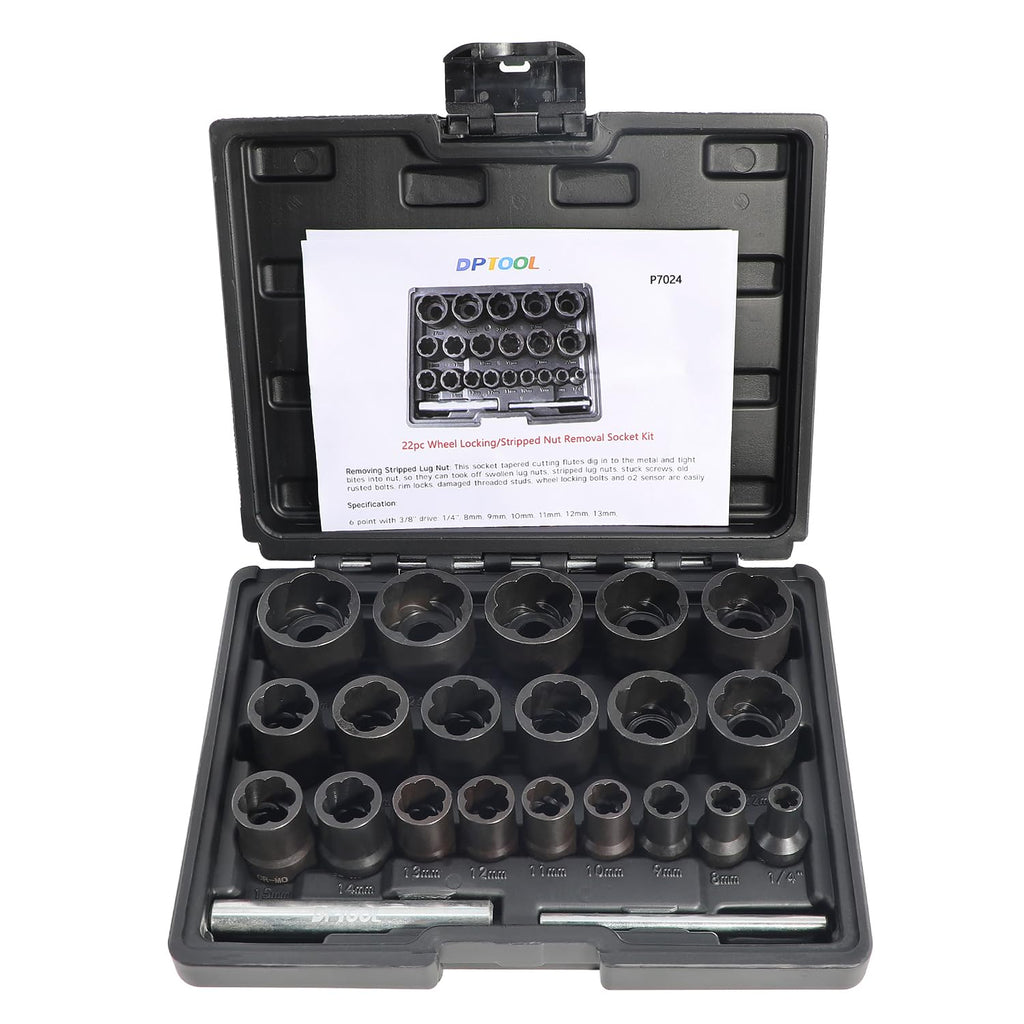 DPTOOL Lug Nut Extractor Set, Bolt Nut Extractor, Wheel Lock Removal Kit