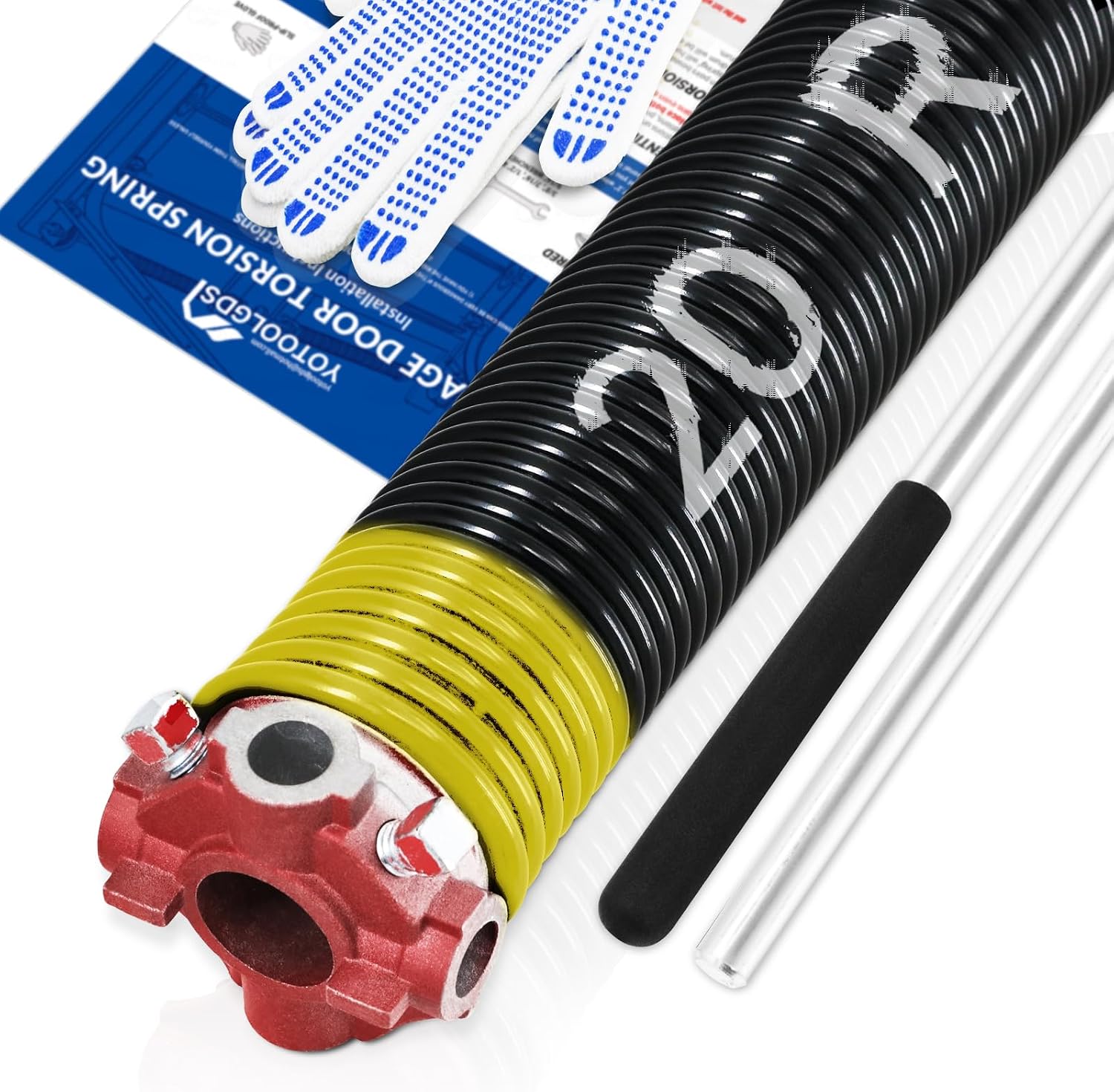 Right Hand Wind（Red Cone）2" Garage Door Torsion Spring with Non-Slip Winding Bars & Gloves, High Precision