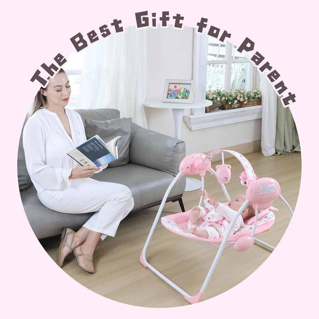 Portable Baby Swing for Infants, Compact & Foldable Infant Swing with 5-Speed Swing,Music, Timer, Cushioned Seat