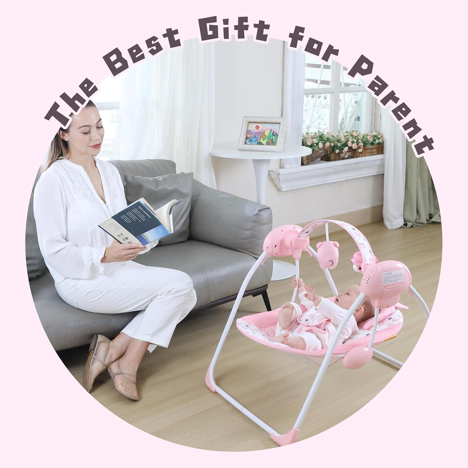 Portable Baby Swing for Infants, Compact & Foldable Infant Swing with 5-Speed Swing,Music, Timer, Cushioned Seat