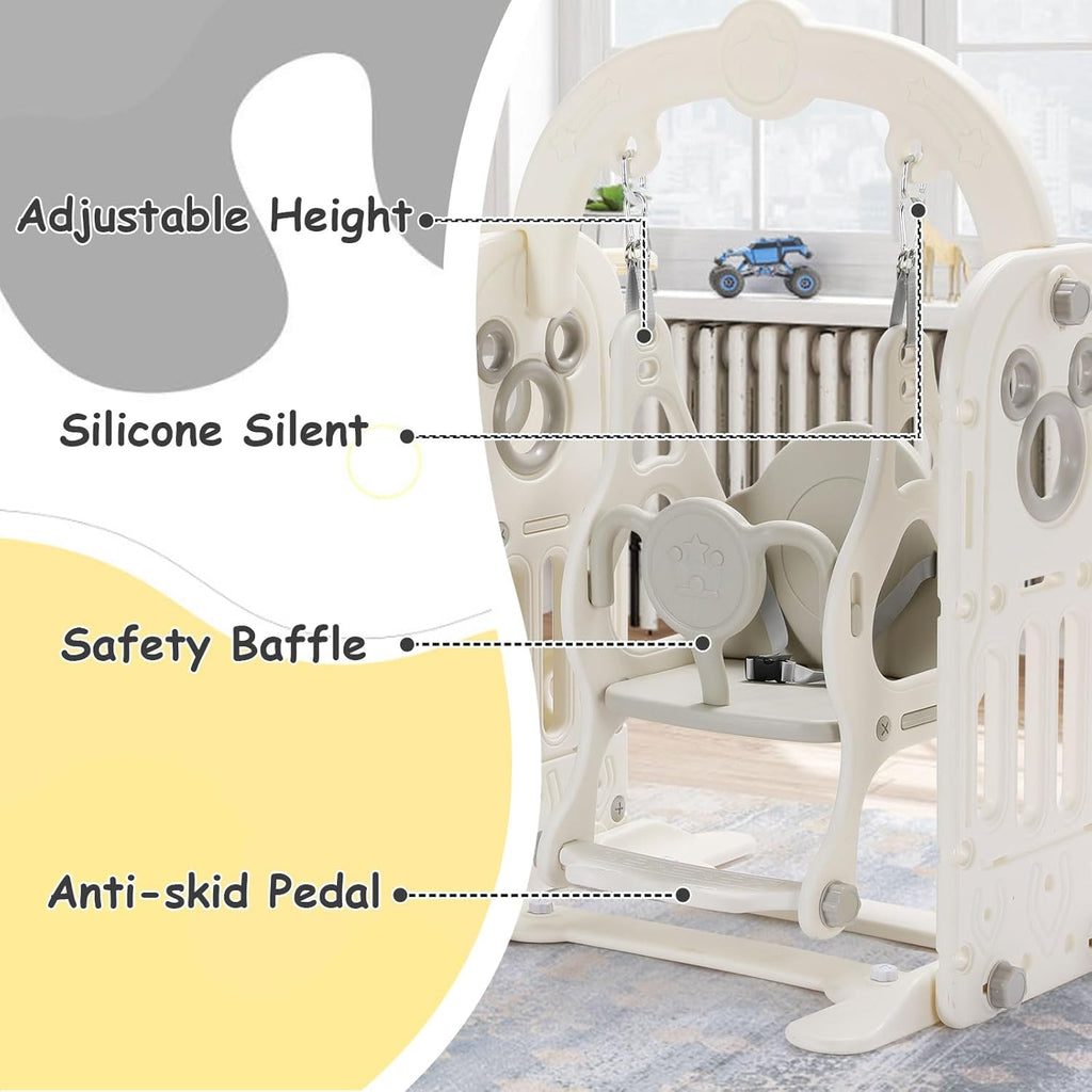 7 in 1 Toddler Slide and Swing Set, Freestanding Kids Large Climber Playset with Basketball Hoop,Storage Space, Baby