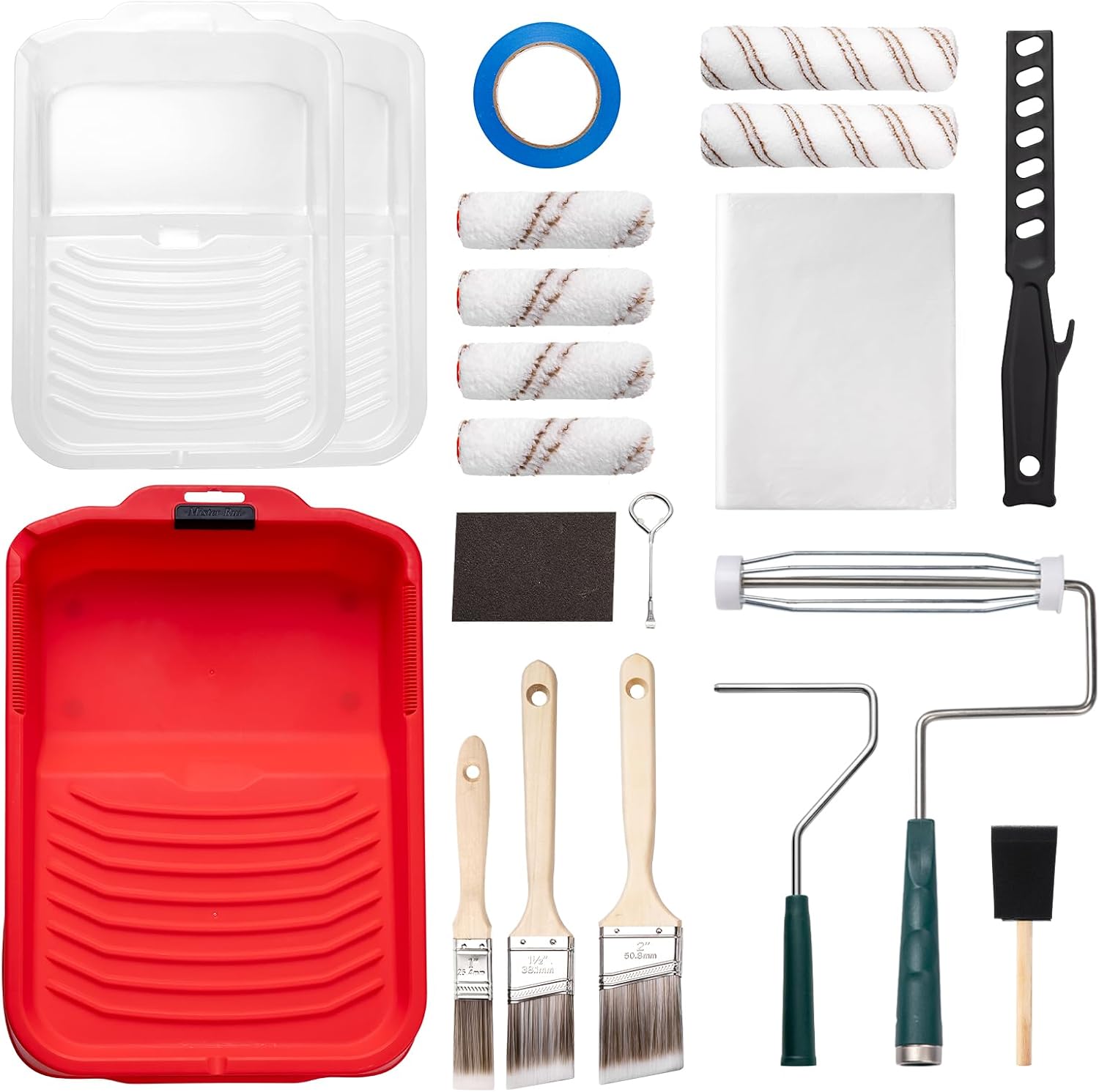 20-Piece Paint Roller Kit, 9 Inch and 4 Inch Microfiber Roller Set with Paint Tray, Liners, Brushes, Drop Cloth and