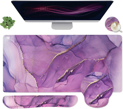 4-in-1 Gaming Mouse Pad Wrist Support Set，Desk Pad + Mouse Pad with Wrist Rest + Keyboard Wrist Rest + Coaster