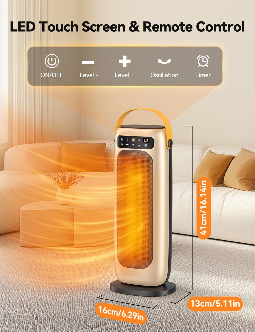 Space Heater, 1500W PTC Ceramic Electric Heaters for Indoor Use with Remote, 4 Levels Room Heater with LED Touch