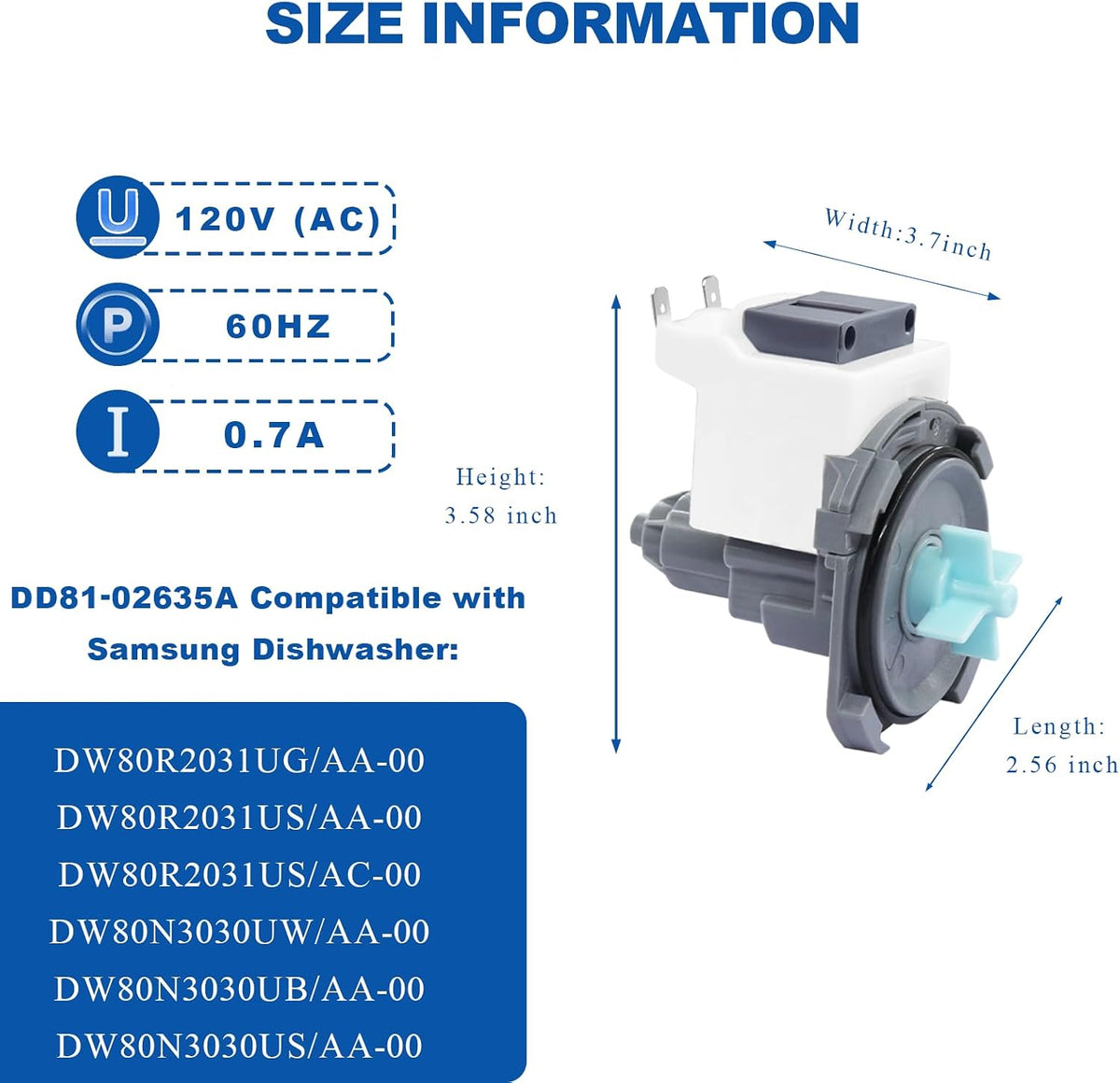 DD81-02635A Dishwasher Drain Pump Compatible with Samsung Dishwasher
