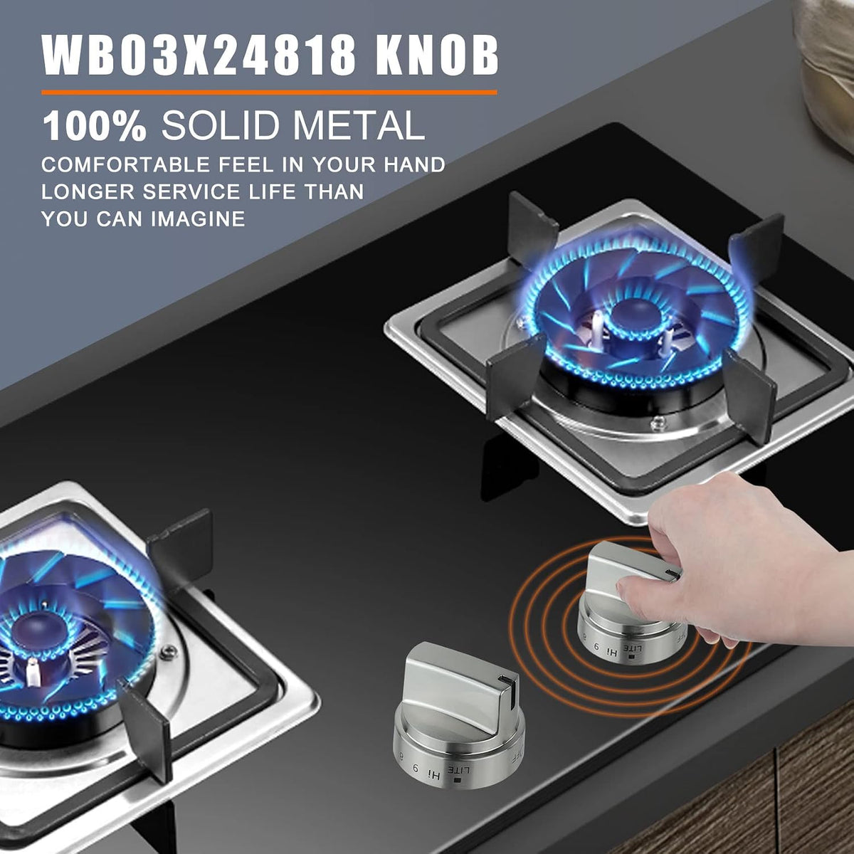 Stainless Steel WB03x24818 Gas Stove Knob Replacement for ge,PS11729081 AP5989029 Stainless Steel Stove Replacement Knobs,Compatible with ge Stove Knob（Not Universal）