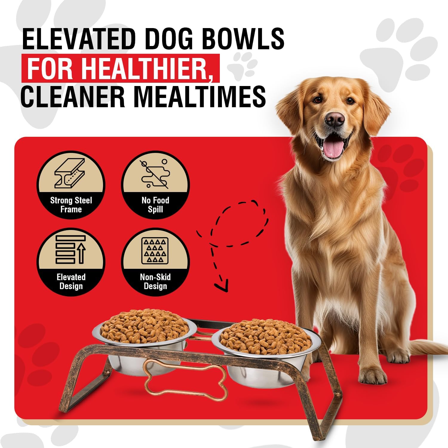 Elevated Dog Bowls – Raised Stainless Steel Dog Bowls with Steel Stand – Non-Skid, No Spill Feeder for Small, Medium