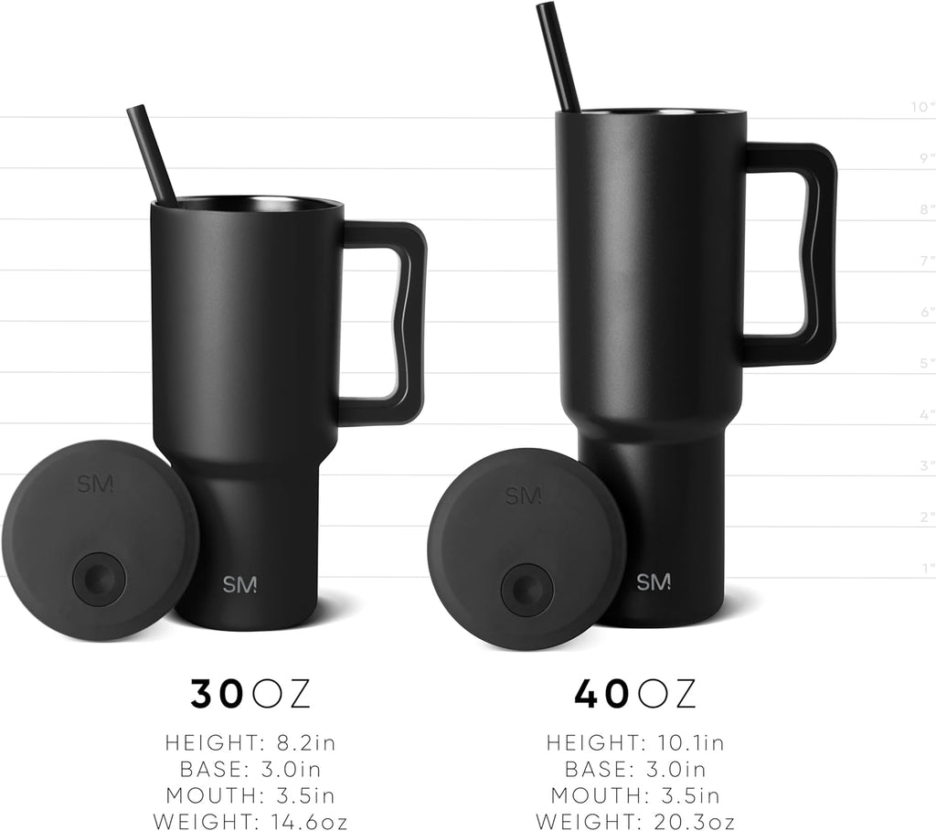40 oz Trek Tumbler with Handle and Straw Lid | Cup Holder Friendly Insulated Stainless Steel Travel Mug | Midnight