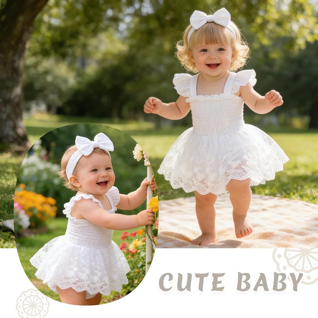 Baby Girl Tulle Romper Dress Infant Sleeveless Ruffle Bodysuit Tutu Skirt Toddler Summer Clothes with Headband