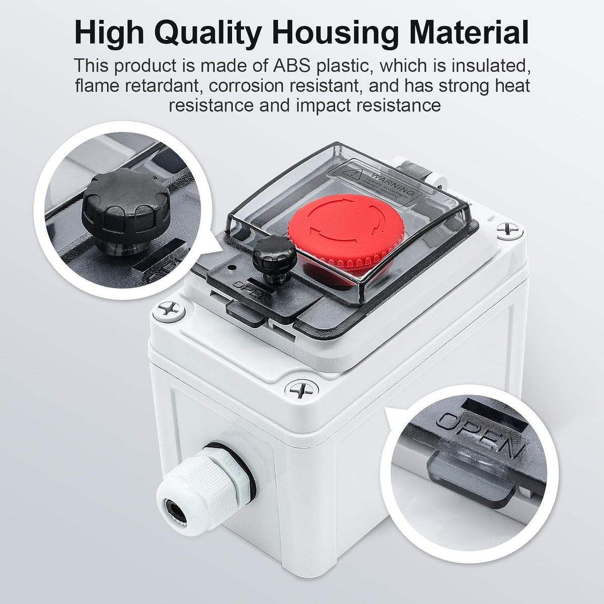 Emergency Stop Button with Cover, Waterproof Push Button Switch Box