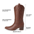 Women's Western Mid Calf Boots Cowboy,Brown,7.5