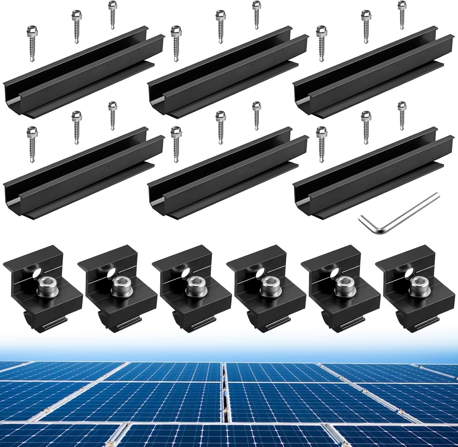 Solar Panel Roof Mounting Kit, 7.87" Aluminium Solar Rail & Clamps | Solar Panel Bracket For Thickness 30/35mm Panel