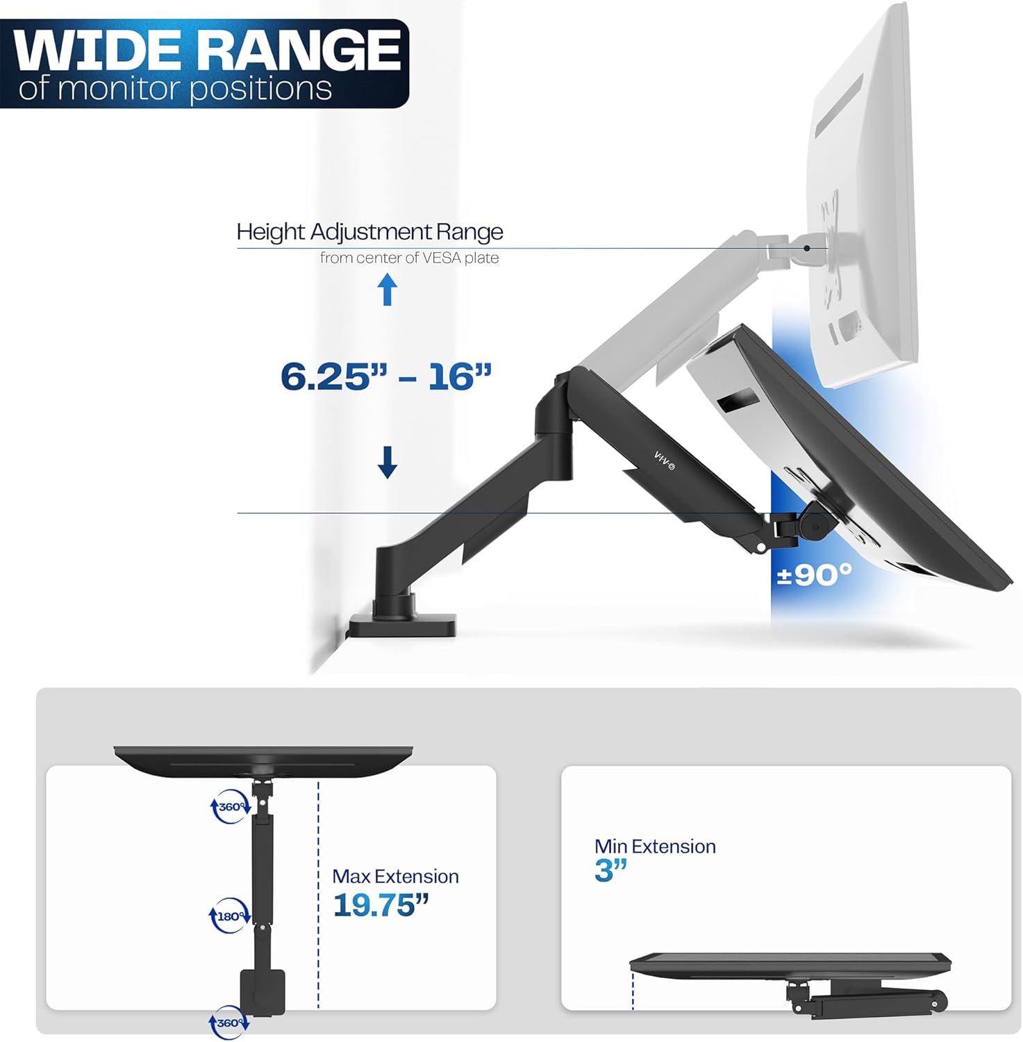 Single Monitor Stand, Fully Adjustable Arm for 17 to 32 inch Screen, Mechanical Articulating Desk Mount, Gaming and