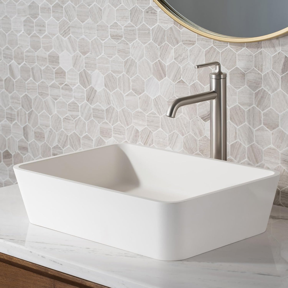 Ramus Single Handle Vessel Sink Bathroom Faucet with Pop-Up Drain in Brushed Gold, KVF-1220BG