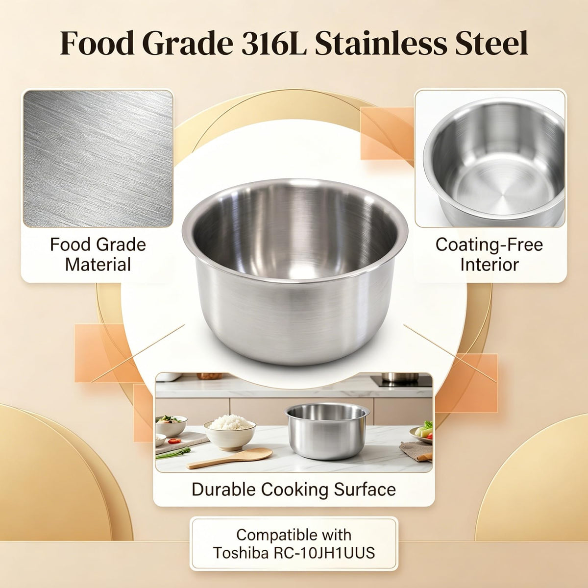 Rice Maker Inner Pan 5.5 Cup Cooker Pot Compatible with Toshiba RC-10JH1UUS