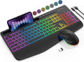Wireless Keyboard and Mouse Combo - 9 Backlit Effects, 2.4GHz | Ergo Wrist Rest, Phone Holder, Full Size