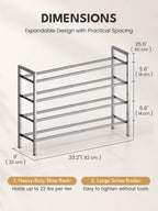 4 Tier Expandable Shoe Rack for Closet, Light Grey
