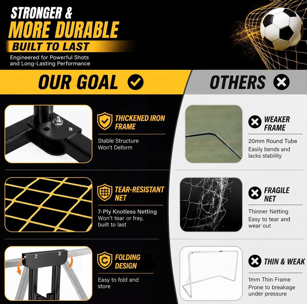 12X6 FT Soccer Goal for Backyard Portable Net Collapsible Metal Base, Quick Set Up Soccer Net for Indoor Outdoor