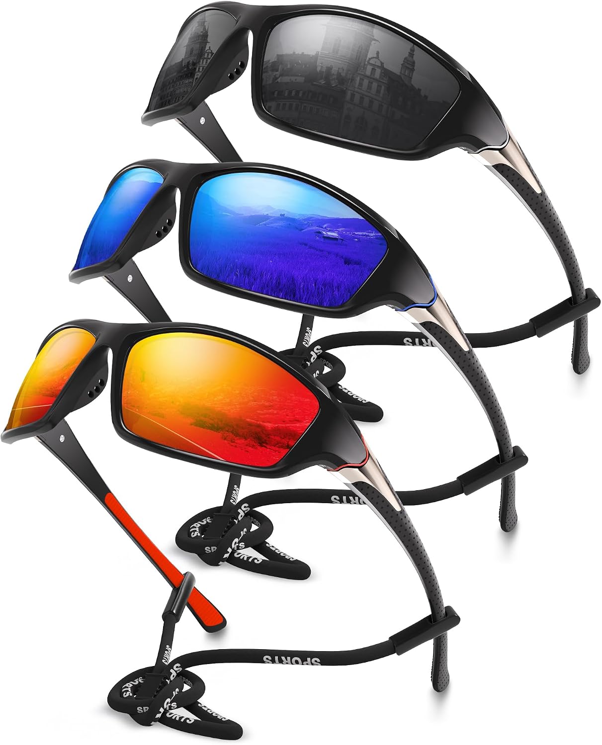 Polarized Sports Wrap Around Sunglasses Men Fishing Running Golf | Mens Womens Sunglasses Pack UV Protection for