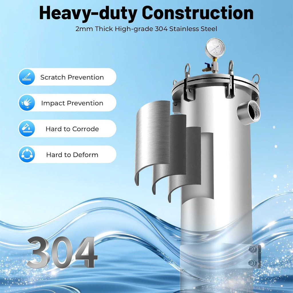 2" NPT Heavy Duty 304 Stainless Steel Bag Filter Housing 150 PSI Max