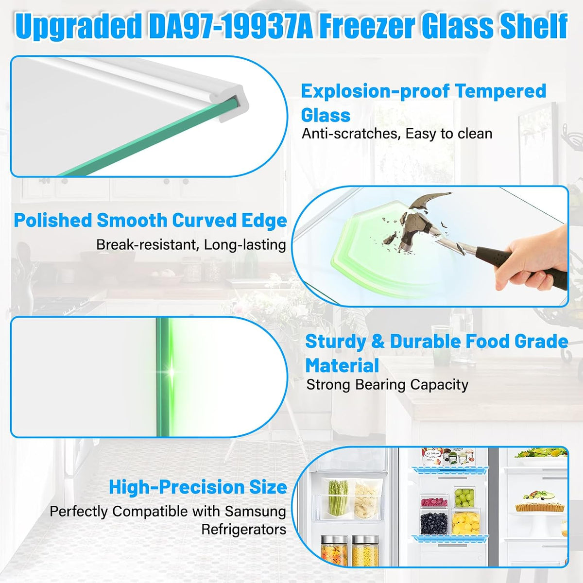 DA97-19937A Freezer Glass Shelf for Samsung Refrigerator Shelf Replacement