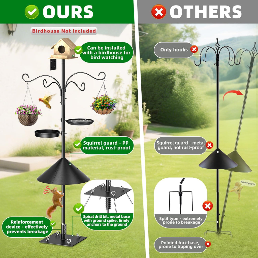Upgraded Heavy Duty Bird Feeder Pole, 92 Inch Squirrel Proof Adjustable Bird Feeding Station,1 Inch Dia Bird House