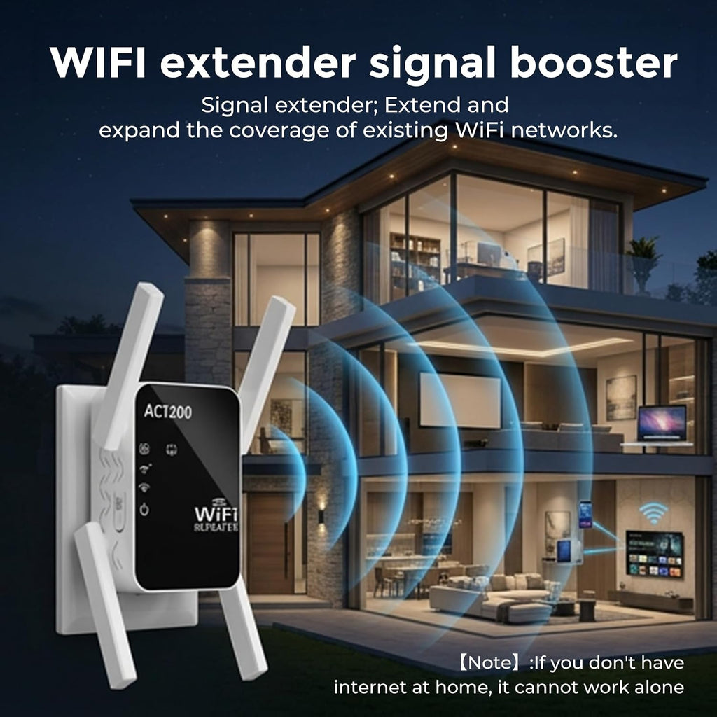 AC1200 WiFi Extender Signal Booster for Home, Dual Band Range Repeater | (5GHz/2.4GHz), Covers Up to 12880 Sq.ft