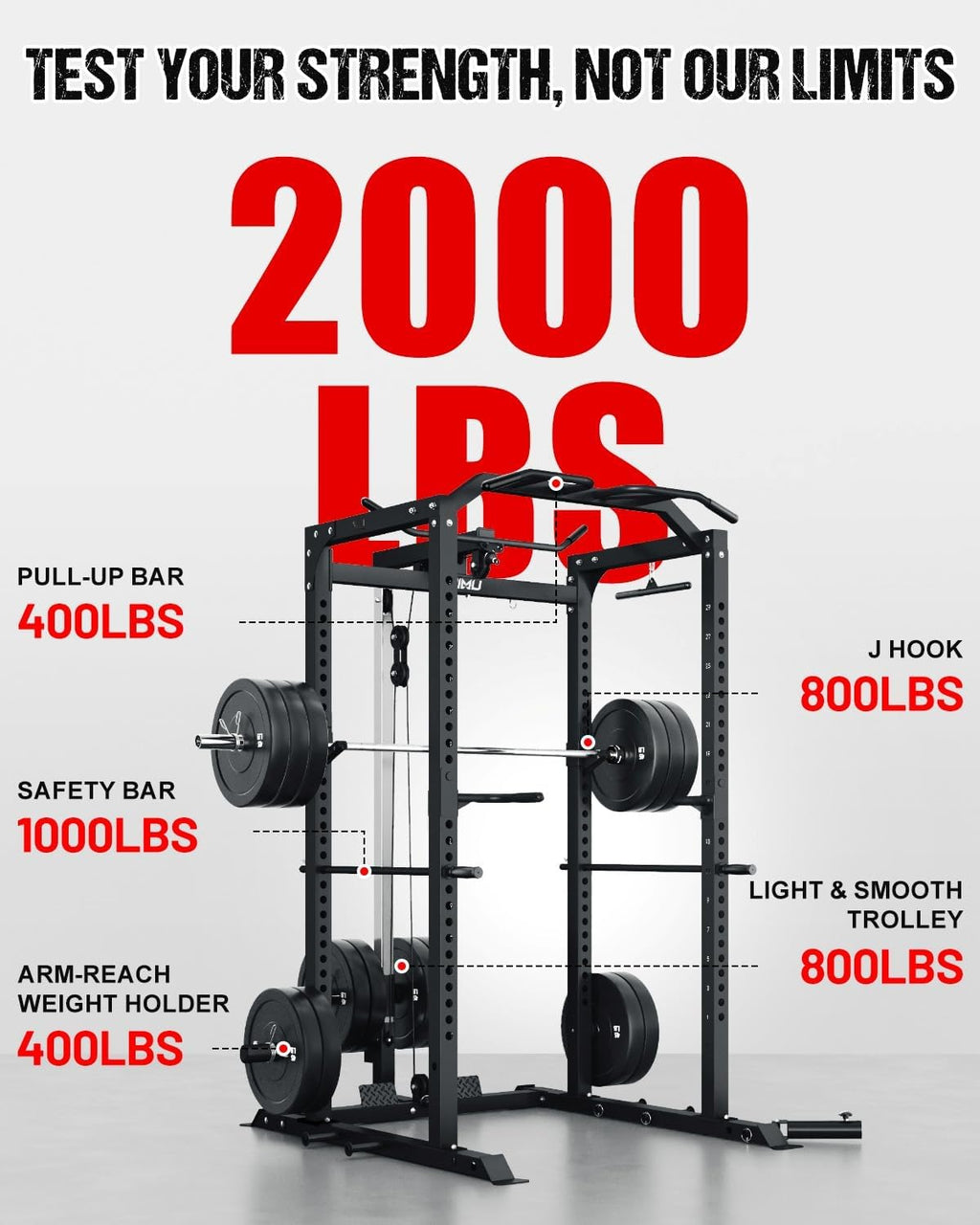C1-V4 Power Cage, 2000LBS Squat Rack with LAT Pulldown, Multi-Function Weight Cage Strength Training Machine, Workout