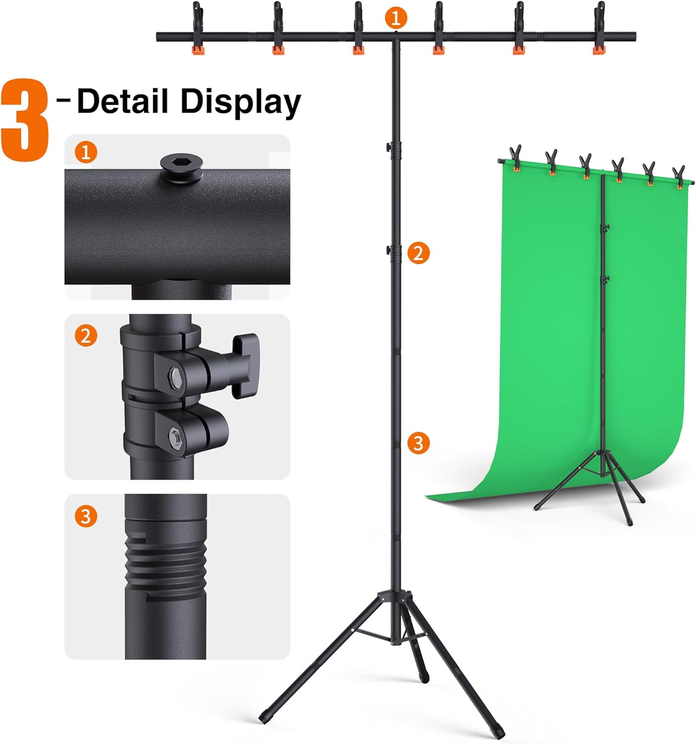 Portable T-Shape Backdrop Stand Support Kit 8x5.3ft, Adjustable Photo Green Screen Back Drop Stand for Party