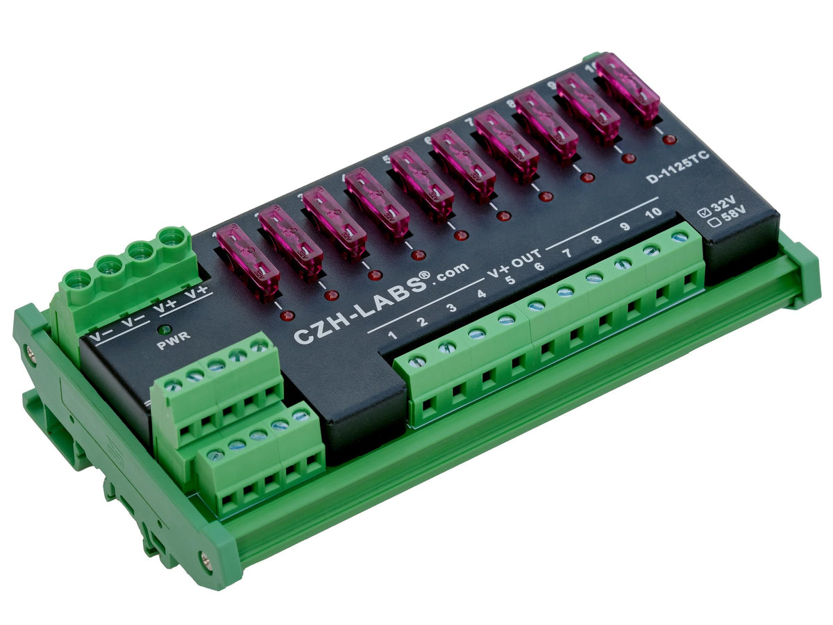 DIN Rail Mount DC5-32V 10 Position Terminal Block Power Distribution Module