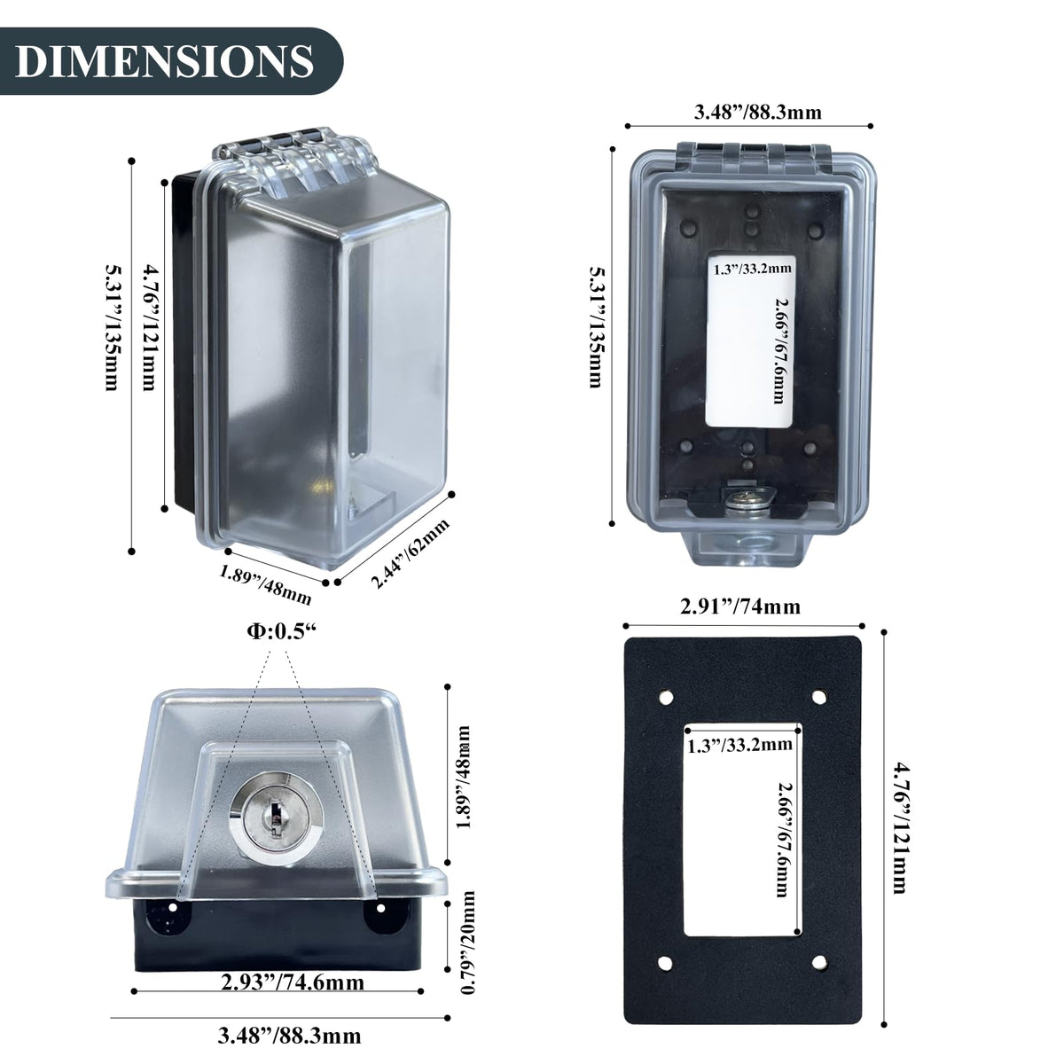 PILISPARK Locking Weatherproof Outlet Cover, Clear in-Use Box