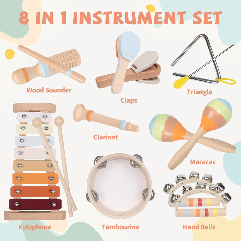 Montessori Toys Wooden Baby Musical Instruments Set for Toddlers | 18 Month Old Toys Toddler Percussion Instruments