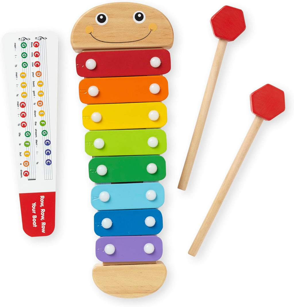 Melissa & Doug Caterpillar Xylophone Musical Toy with Wooden Mallets 15.25" x 6.5" x 1.5", Blue