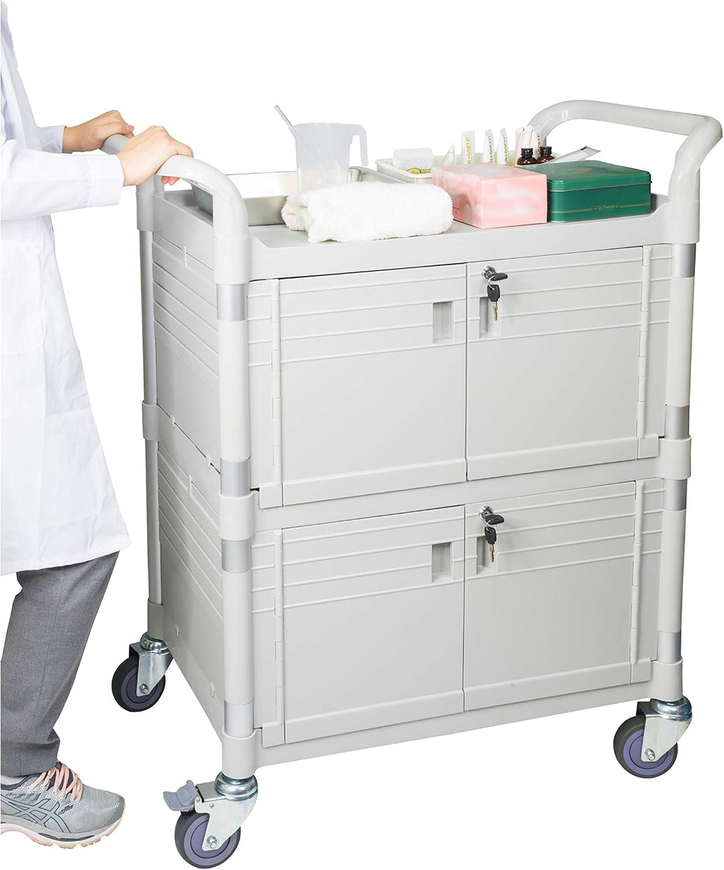 Equip Large Lockable Medical Cart 3 Shelf Hospital Cart Overall Size L34.43xD19.69 inch, JBG-3D2, 606 lbs Load Cap.