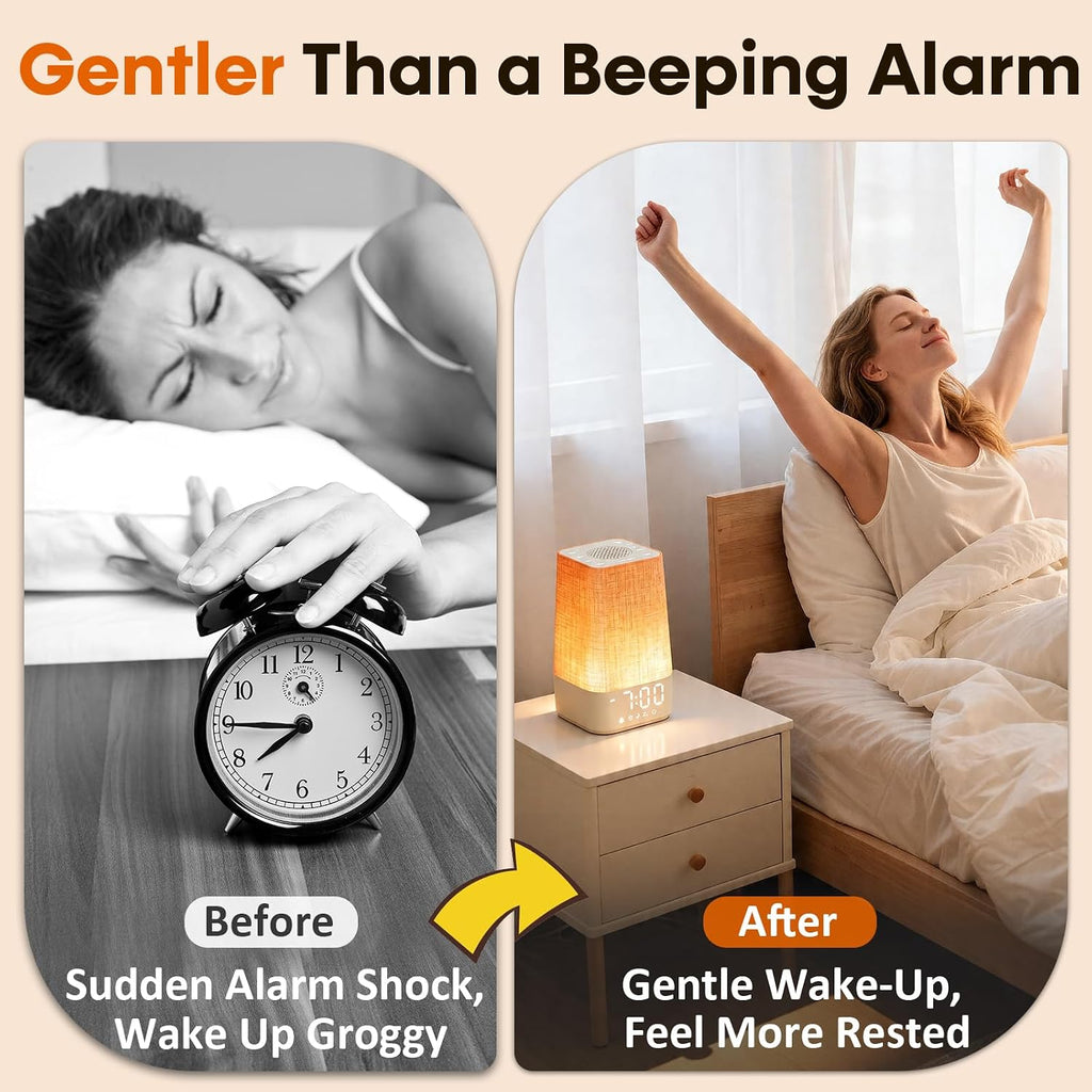 Sunrise Alarm Clock with Sound Machine, Gentle Wake Up Light for Bedroom | 10-60 Mins Gradual Light, 30 Soothing