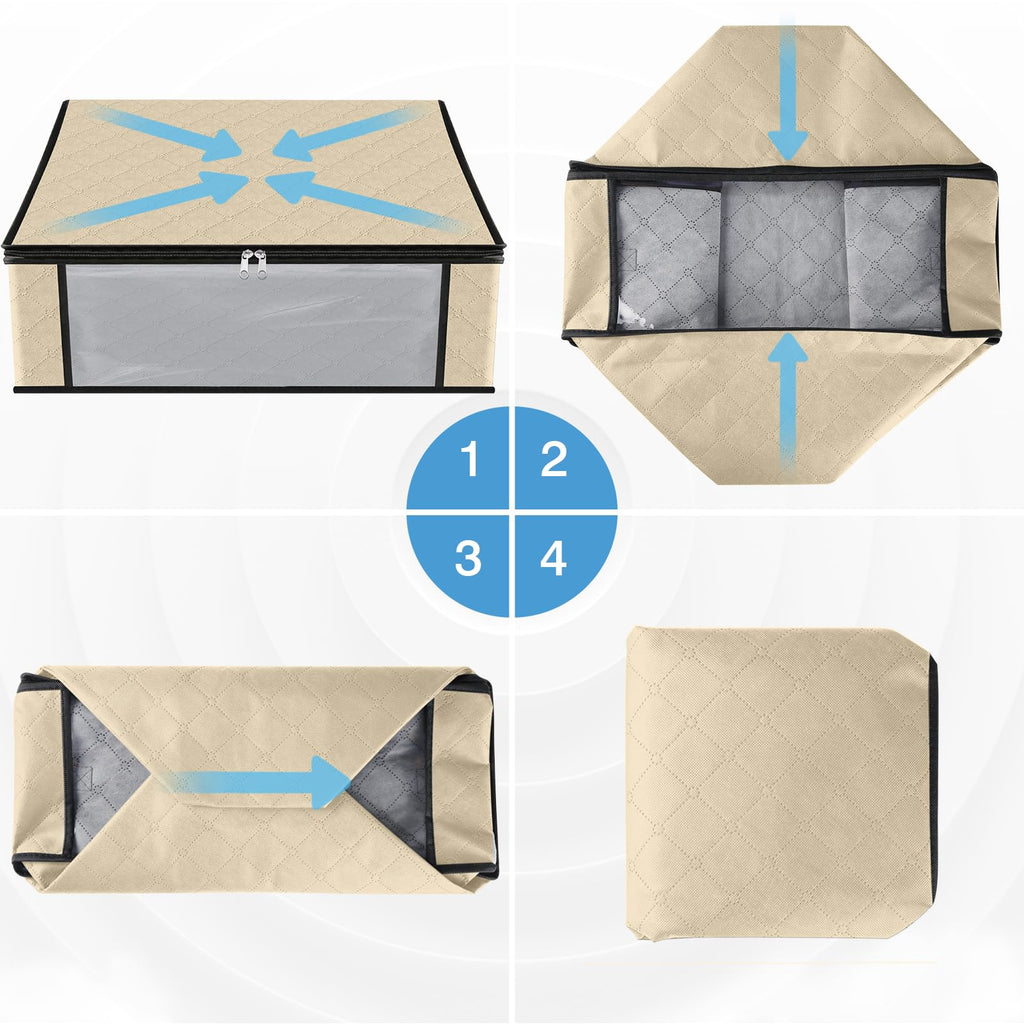 10-Pack Clothes Organizer Storage Bags, 35L Storage Bins, Beige