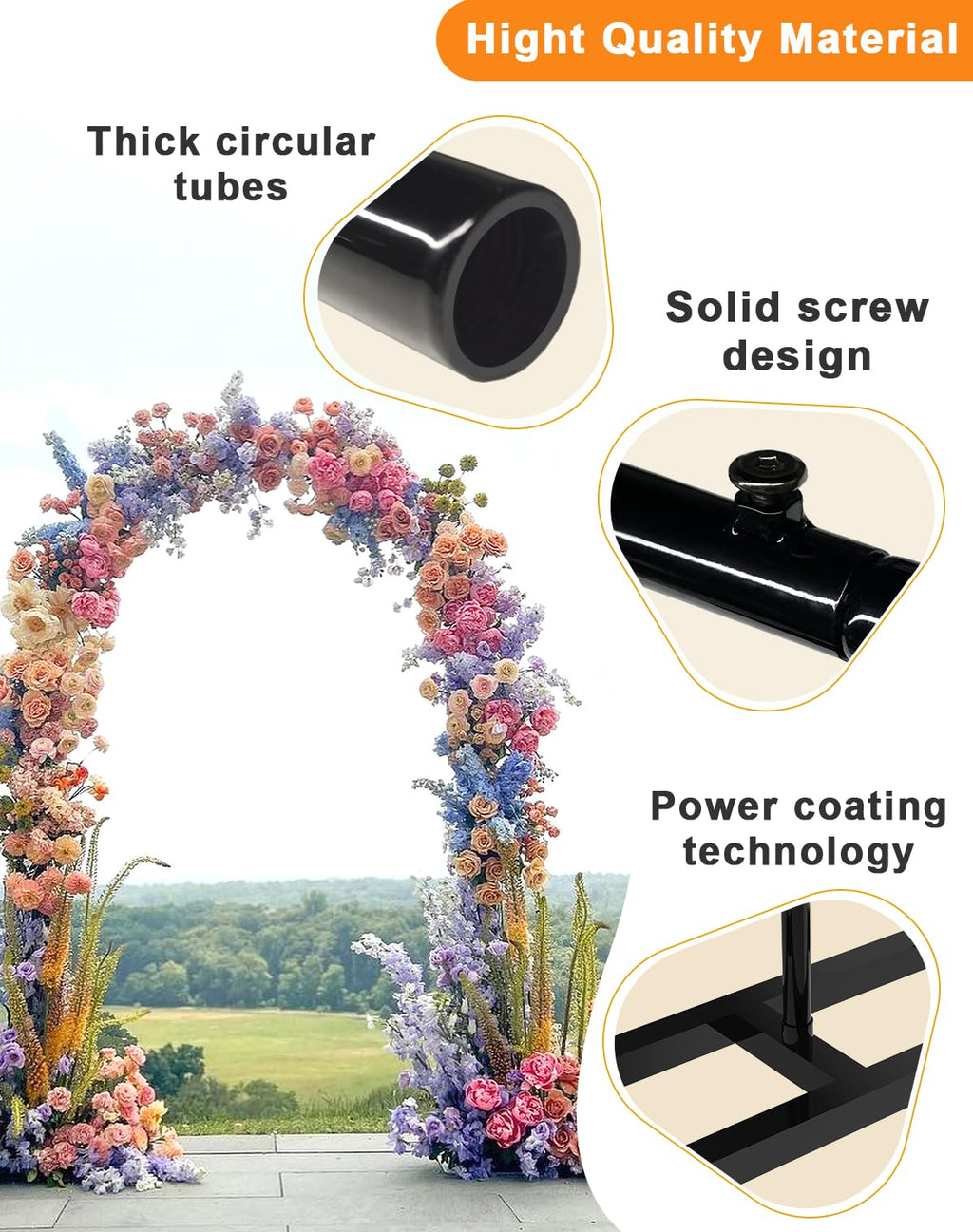 Arch Backdrop Stand 7.2FT, Wedding Arch Stand with Base,Balck