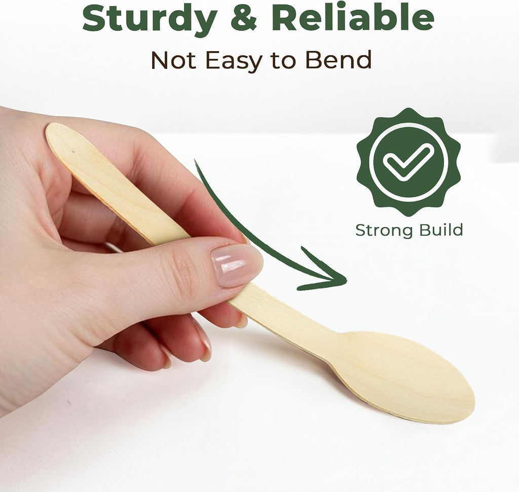 100 Count Disposable Wooden Cutlery Spoons for Parties events