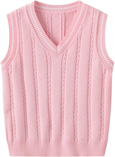 Boys Sweater VES-Kids V Neck Sweater Vest Sleeveless Classic Pullover Knit Tops Clothes School Uniform for Girls