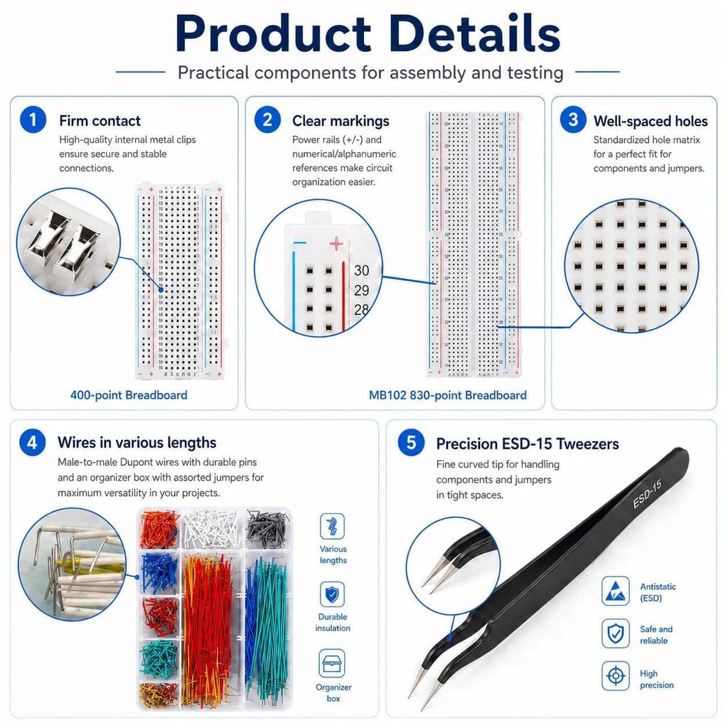 4 Breadboard Kit 970 Jumper Wires with Tweezers for Electronics Projects