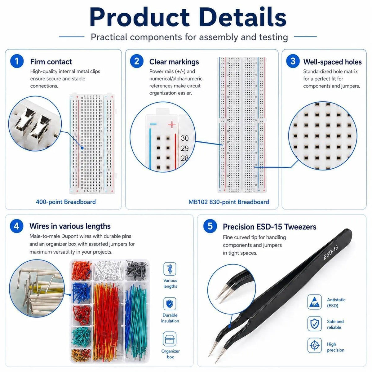 4 Breadboard Kit 970 Jumper Wires with Tweezers for Electronics Projects