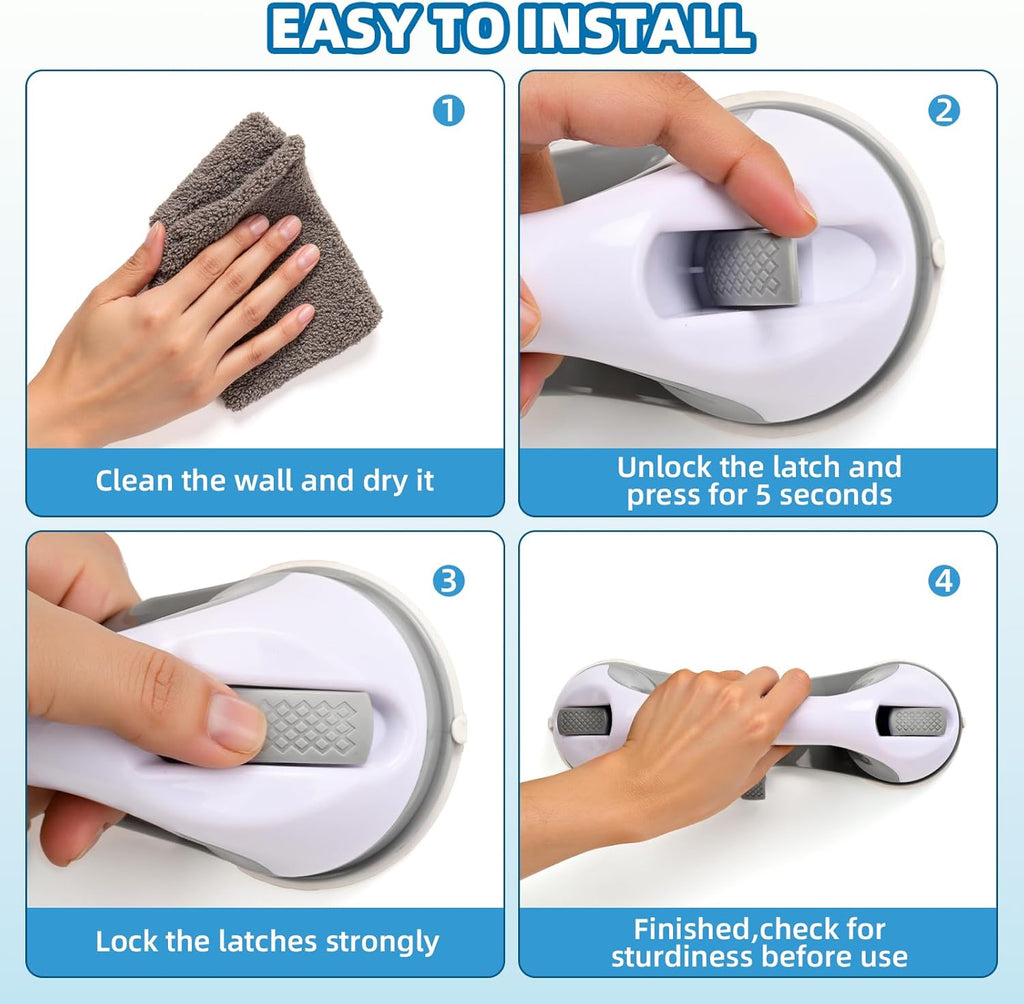 Grab Bars for Bathtubs and Showers, 2 Pack No-Drill Suction Shower Handles with 3 Suction Cups, Removable Bathroom