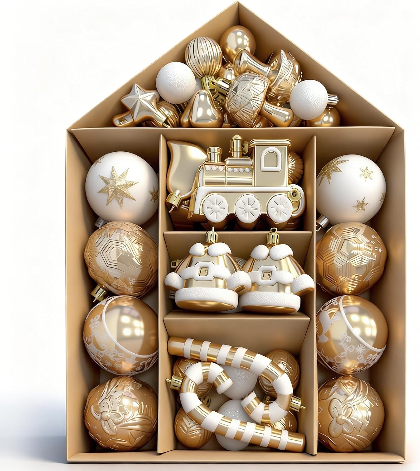 Ornaments for Christmas Trees,74 Count Gold Christmas Tree Decorations, Shatterproof Plastic Hanging Bulbs