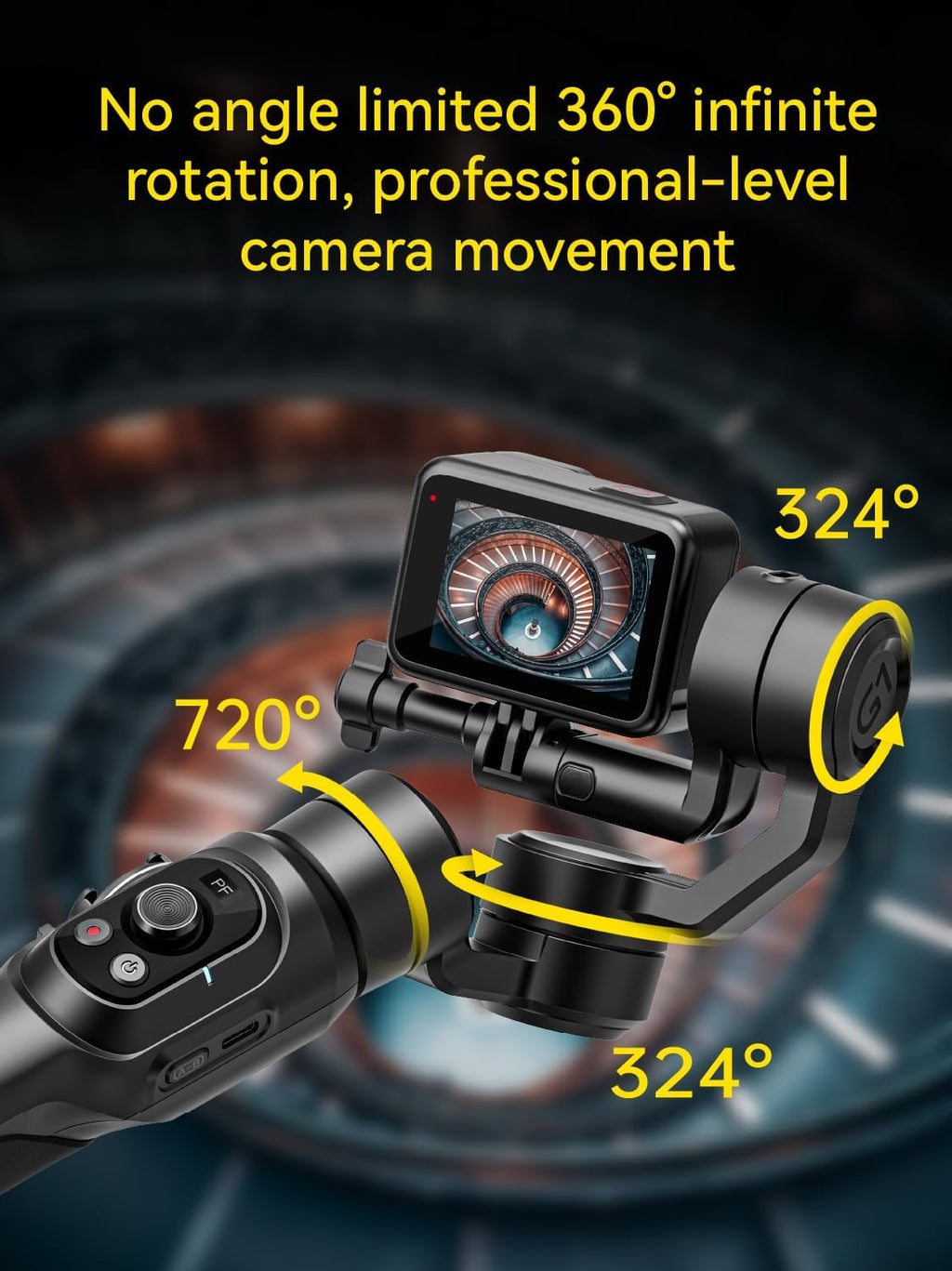 Gimbal Stabilizer for Go Pro, Handheld Gimbal with 360° Rotation for Video Recording, 3-Axis Gimbal Stabilizer