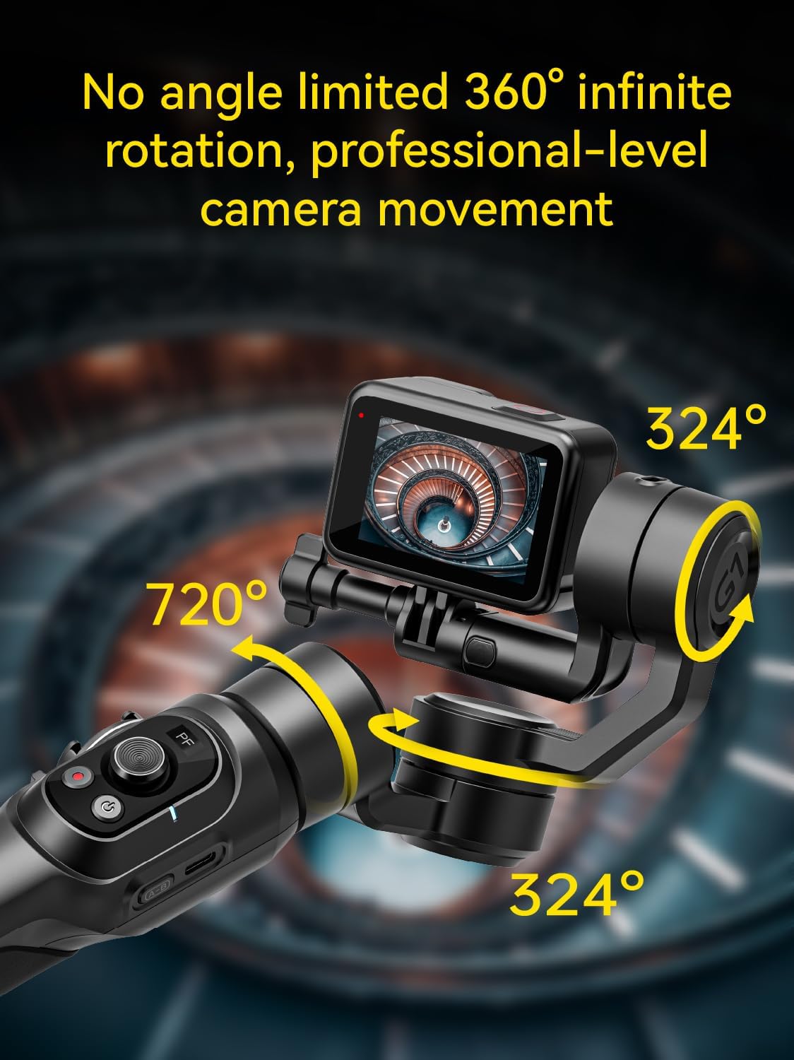 Gimbal Stabilizer for Go Pro, Handheld Gimbal with 360° Rotation for Video Recording, 3-Axis Gimbal Stabilizer