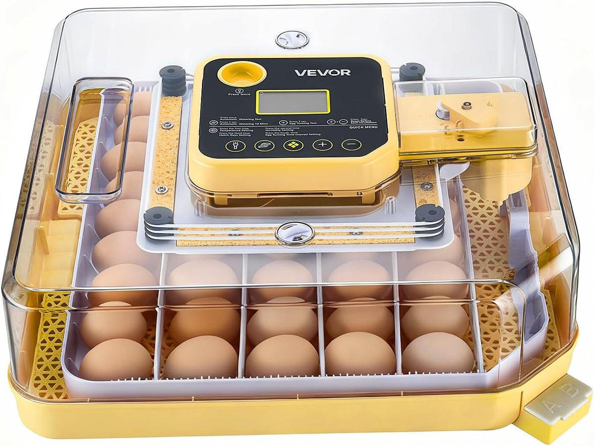 48 Egg Incubator, Automatic Egg Turner with LED Candler, Temperature Display & Auto Humidity Control, 360° View Clear