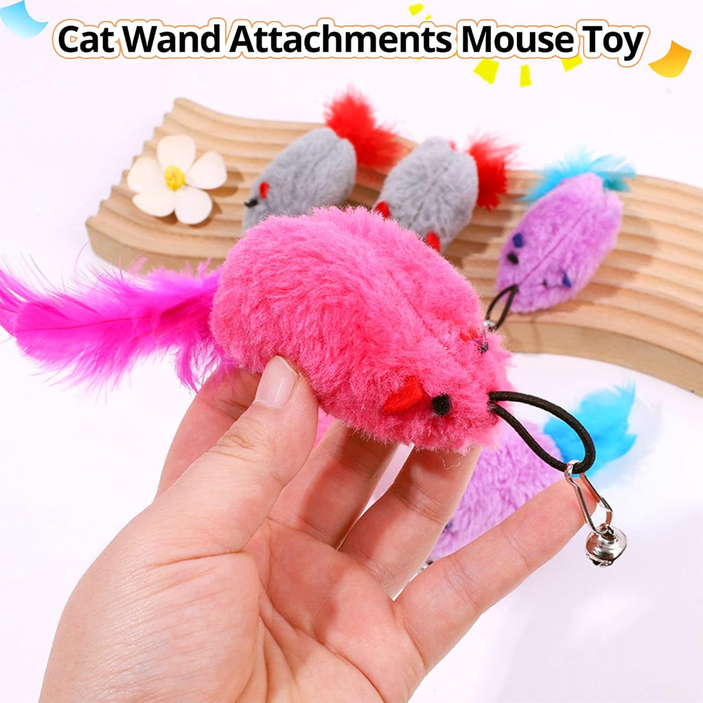 Cat Toy Refill, 2 Pack Mouse Toy with Feather Tail and Bell for Cat Wand Toy Accessories Cat Toy Attachments