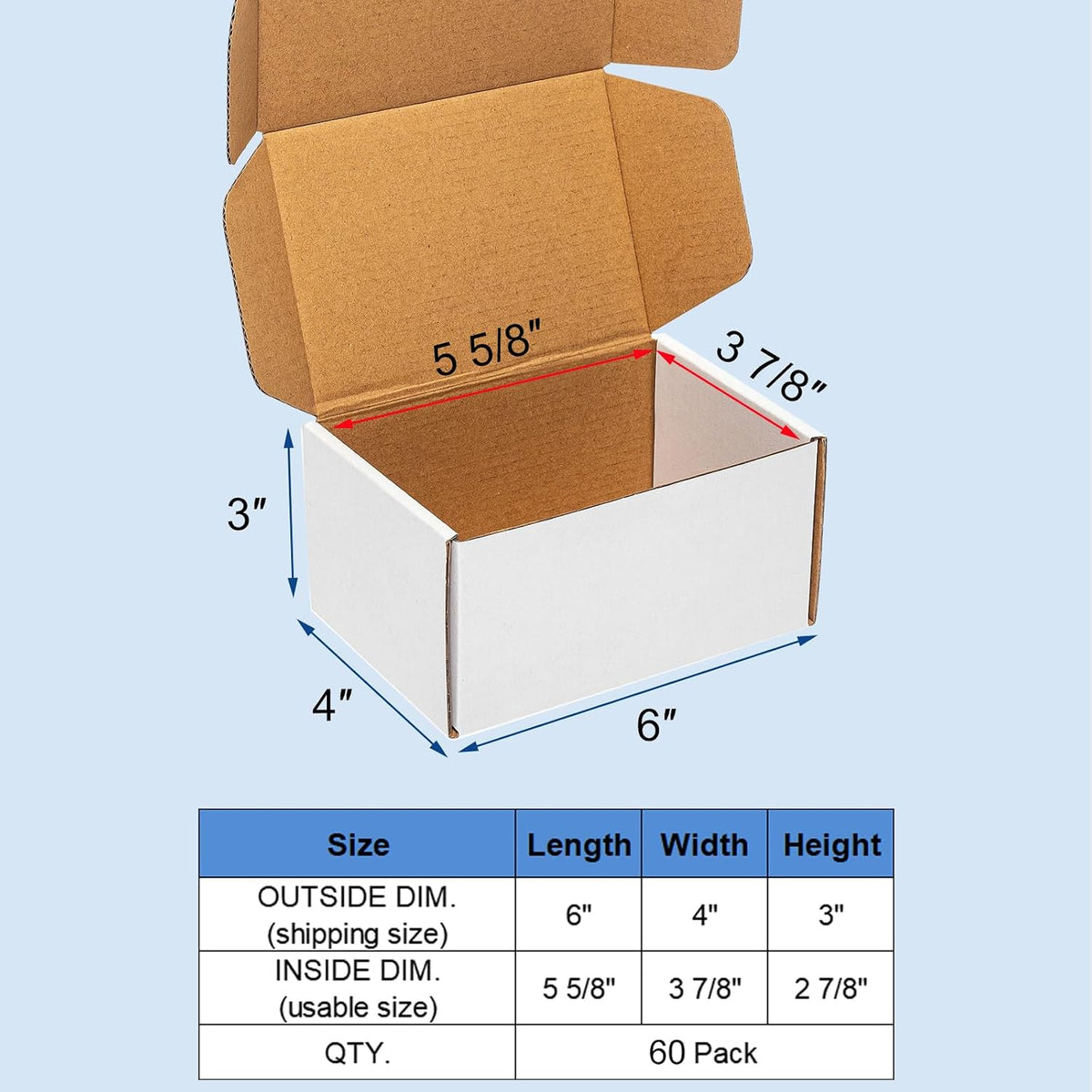 White Shipping Boxes 6x4x3" 60 Pack Corrugated Cardboard Box Mailer
